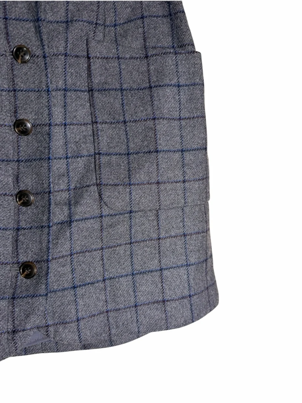 Madewell Gray Windowpane Tweed Button-Front Mini Skirt Wool Blend